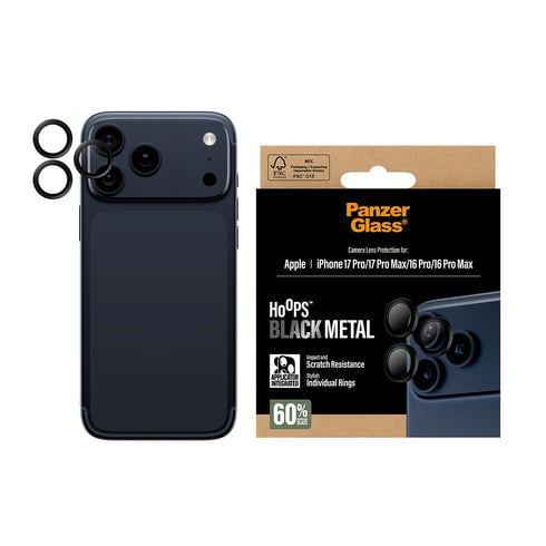 PanzerGlass Hoops Sort Kameralinsebeskytter for iPhone 17 Pro/17 Pro Max/16 Pro/16 Pro Max PanzerGlass Hoops Sort Kameralinsebeskytter for iPhone 17 Pro/17 Pro Max/16 Pro/16 Pro Max