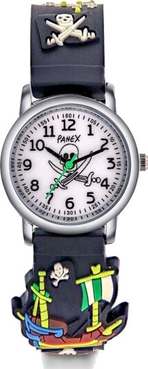 Panex Barneklokke med sort rem og pirat