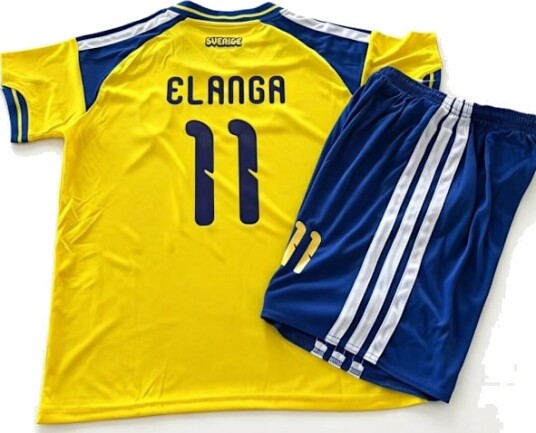 2026 VM Sverige landslag hjemmedrakt Barnas fotball T skjorte og shortssett nr. 11 Elanga26