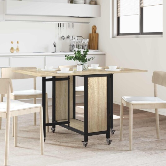 vidaXL Sammenleggbart spisebord med hjul 130 x 80 x 76,5 cm stål PB vidaXL Sammenleggbart spisebord med hjul 130 x 80 x 76,5 cm stål PB