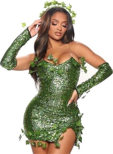 Halloween Poison Ivy Kostymesett til Dame med Paljettkjole