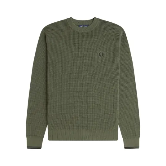 Fred Perry Waffle Stitch Jumper Laurel Green Fred Perry Waffle Stitch Jumper Laurel Green