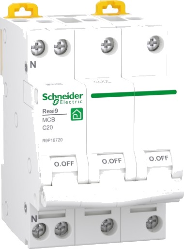 Schneider Electric Resi9 Automatsikring XP MCB 3P+NC 20A 6kA, 54 mm, R9P19720 white 54 mm x 81 mm x 73.5 mm