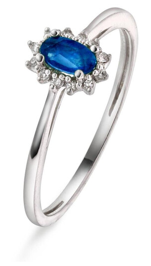 Gold Collection Ring i hvitt gull med diamant og safir 0 04 WSI storrelse 56