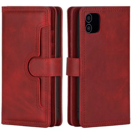 INCOVER iPhone 12 Pro / 12 Skinn Flip Deksel med stor Lommebok - Rød