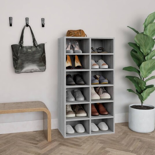 vidaXL Skohylle gr? sonoma 54x34x100,5 cm konstruert tre vidaXL Skohylle gr? sonoma 54x34x100,5 cm konstruert tre