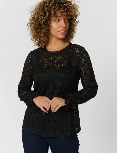 Cream Crtiley Lace Blouse - Black - 40
