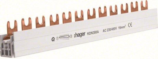 Hager KDN380A Faseskinne 3 polet 16 kV gaffel 12 moduler/210 mm Elfordeling & strømforsyning