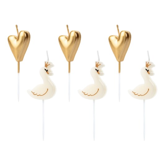 PartyDeco Bursdagslys Lovely Swan - 6-pakning