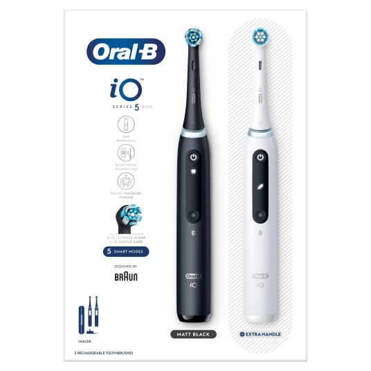 Oral-B iO5 Duo Elektrisk Tannbørste med 5 Programmer - Svart og Hvit Oral-B iO5 Duo Elektrisk Tannbørste med 5 Programmer - Svart og Hvit