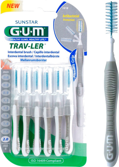 GUM TravLer Gap børster 2,0 mm ISO 6 GRÅ