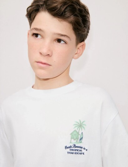 Mango Printed Cotton Blend T Shirt White 11 12