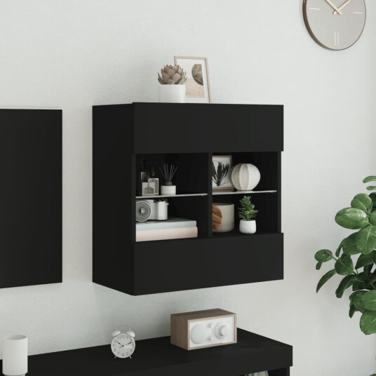 vidaXL Vegghengt TV-benk med LED svart 58,5x30x60,5 cm 8721012256774