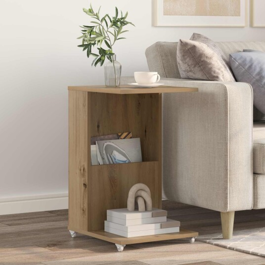 vidaXL Sidetabell med hjul Artisan Eik 40 x 35 x 60 cm Konstruert tre
