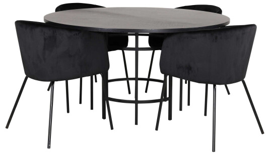 Venture Design Copenhagen & Berit spisegruppe Svart/svart 4 stoler & bord 140 cm