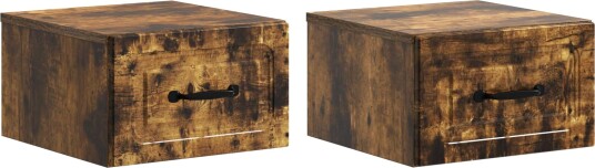  Vegghengt Nattbord med skuff 2 pcs Røkt Eik 34,5 x 33 x 20 cm