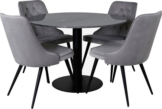 Venture Home Spisegruppe Estelle med 4 stk stoler Velvet Deluxe Grå Venture Home Spisegruppe Estelle med 4 stk stoler Velvet Deluxe Grå