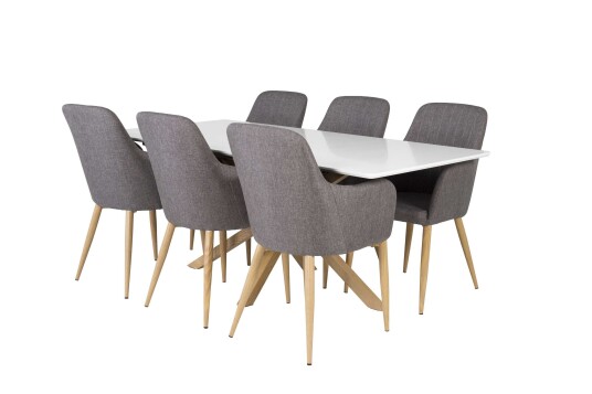 Venture Design Piazza & Comfort spisegruppe Mørkegrå/hvit 6 stoler & bord 180 x 90 cm