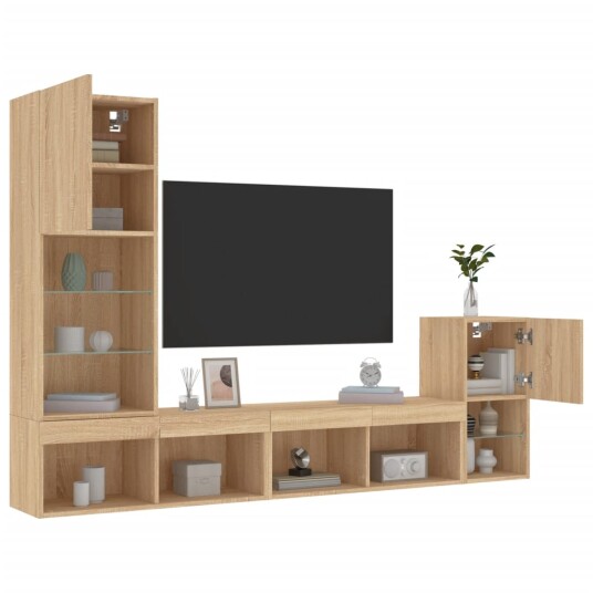 vidaXL Vegghengte TV-enheter med LED 4 deler sonoma eik konstruert tre 8721012470781