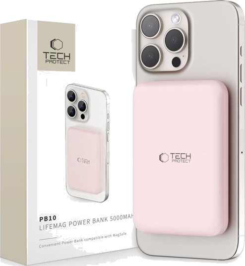 Tech-Protect 5000 mAh MagSafe Trådløs Powerbank - Rosa