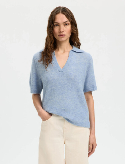 Selected Slflulu Ss Knit Polo Noos Blue XS Selected Slflulu Ss Knit Polo Noos Blue XS