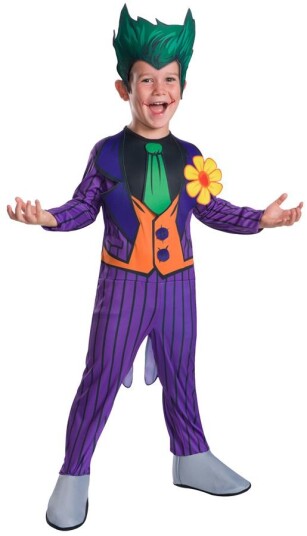 Batman The Joker kostyme small 4-6 år heldrakt med skoovertrekk og hodeplagg Batman The Joker kostyme small 4-6 år heldrakt med skoovertrekk og hodeplagg