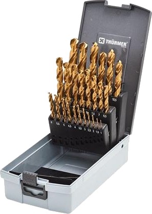 Thürmer Tools Metalbor Tin Belagt Hss Borsæt 1-13 Mm. 0,5 Spring. Slebne Tin Bor. 25 Stk. I Plastkasette
