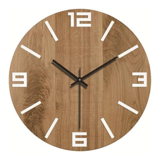 Analog veggklokke med hvite tall 30 cm   Tre