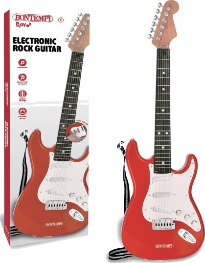 Bontempi Electronic Rock Guitar Musikalsk Instrument Til Lek Og Moro Gitar 5 År Aa Sort Rød Hvit Tre