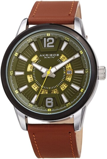 Akribos XXIV Herreklokke AK1079GNBR Wheel Grønn/Lær Ø45 mm