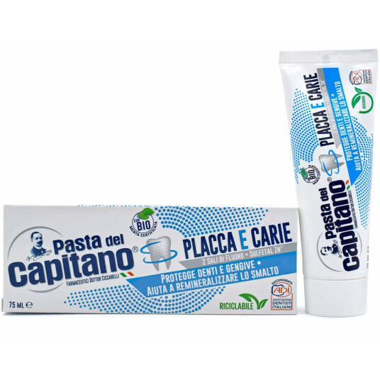 Italiensk tannkrem PASTA del Capitano Plaque & Caries 75 ml.