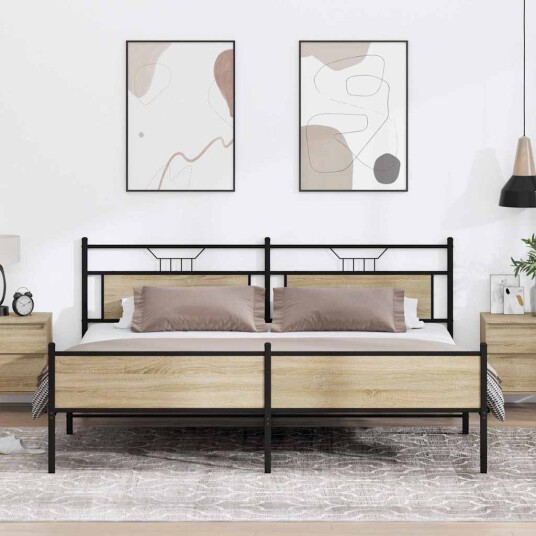 Sengeramme i metall uten madrass sonoma eik 193x203 cm Sengeramme i metall uten madrass sonoma eik 193x203 cm