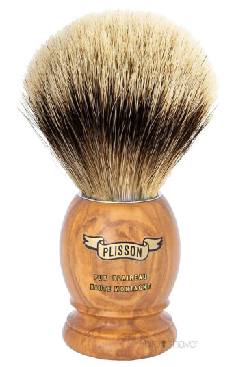 Plisson Shaving Brush, High Mountain White Badger & Olive Wood-Size 12