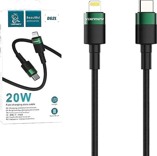 Kabel Usb Denmen Kabel Usb Typ-C Do Iphone Pd Usb-C 3,6A Denmen Czarny Oplot 1M D62 20W