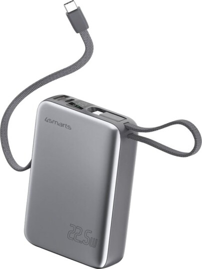 4Smarts Pocket Powerbank med doble USB-C-kabler 20000 mAh 22,5 W Space Gray