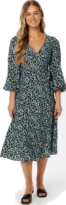 Object Collectors Item Leonora Wrap Midi Dress Black AOP:FERN GREEN 34 Object Collectors Item Leonora Wrap Midi Dress Black AOP:FERN GREEN 34