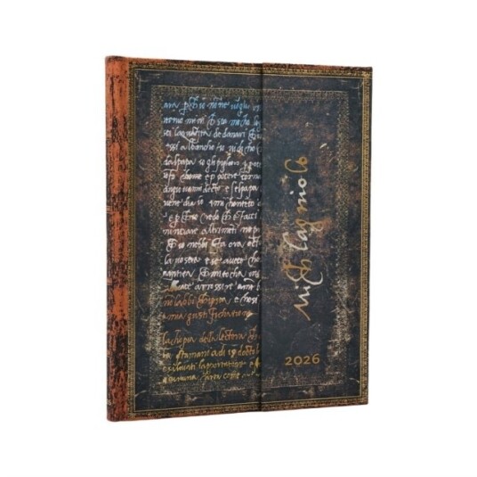 2026 Michelangelo Handwriting (Embellished Manuscripts Collection) Ultra 12 month Verso Hardcover Flexi Dayplanner 2026 (Wrap Closure)