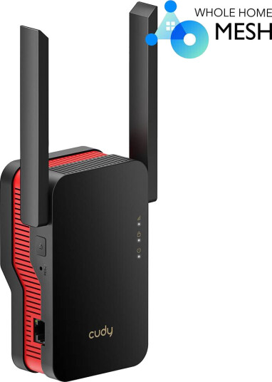 Cudy RE3000 Wi-Fi 6 Range Extender med Mesh-teknologi og Rød/Sort design