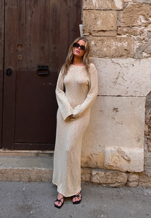 BUBBLEROOM Ayra Fine Knitted Maxi Dress Light beige M