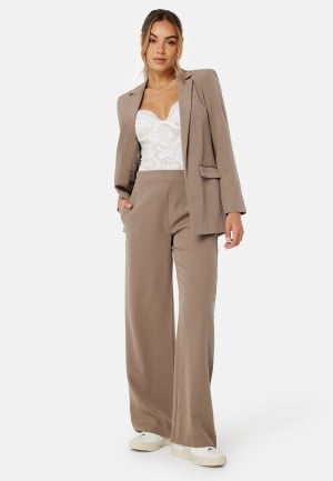 Pieces Bossy HW Wide Plain Pant Fossil M/32