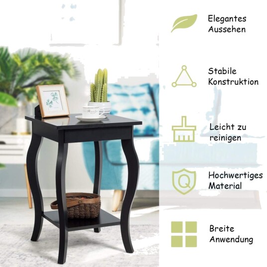 Svarte sidebordsett med 2 etasjer og buede ben