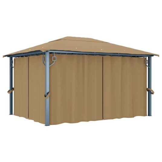 vidaXL Paviljong med gardin 400x300 cm gråbrun aluminium vidaXL Paviljong med gardin 400x300 cm gråbrun aluminium