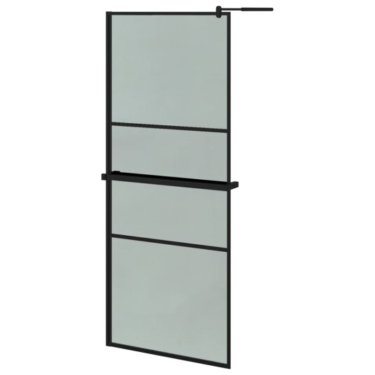 Dusjvegg med hylle svart 90x195 cm ESG-glass og aluminium