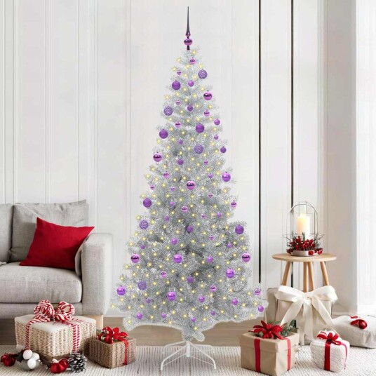 Juletre med 300 LED med stativ sølv 210 cm PET