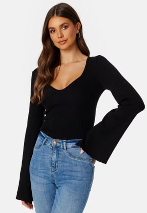 BUBBLEROOM Knitted L/S Slit Top Black L