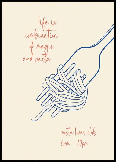 Pasta Quote Print Fork and Spaghetti Magic and Pasta Italian Food Lover Plakat Plakat / 70x100cm
