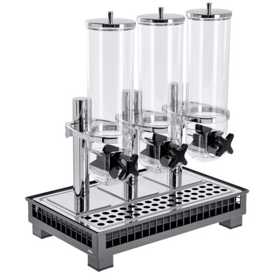 VEGA Müslidispenser Portland trippel GN 1/1; Størrelse GN 1/1 55.4x35.2x53 cm LxBxH; Antrasitt/Transparent/Stålgrå; Rektangulær