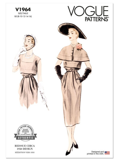 Vogue 1964 - Vintage Kjole, Topp & Cape Y5 (18-20-22-24-26)