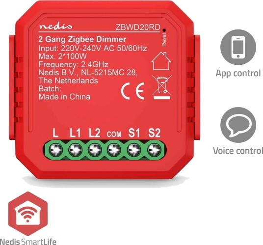 SmartLife strømbryter | Zigbee 3.0 | 2x100 W | Terminaltilkobling | App tilgjengelig for: Android™ / IOS