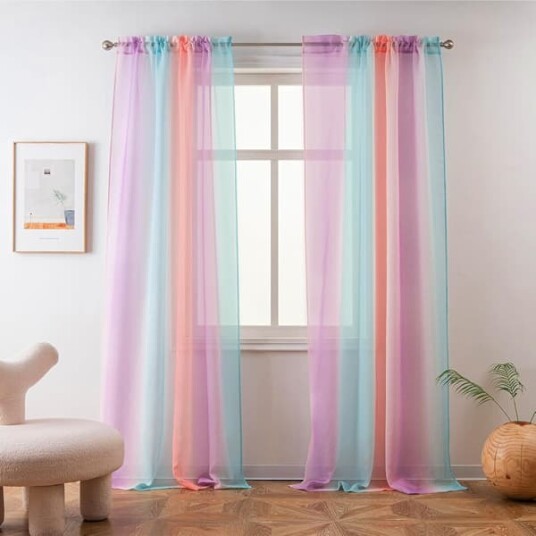 Regnbue Ombre Gjennomsiktig Gardin   140x213 cm Lin Look Enkeltpanel   Stanglommedesign Kompatibel med Jenterom Barnerom og Havfrue tema [BEMS]